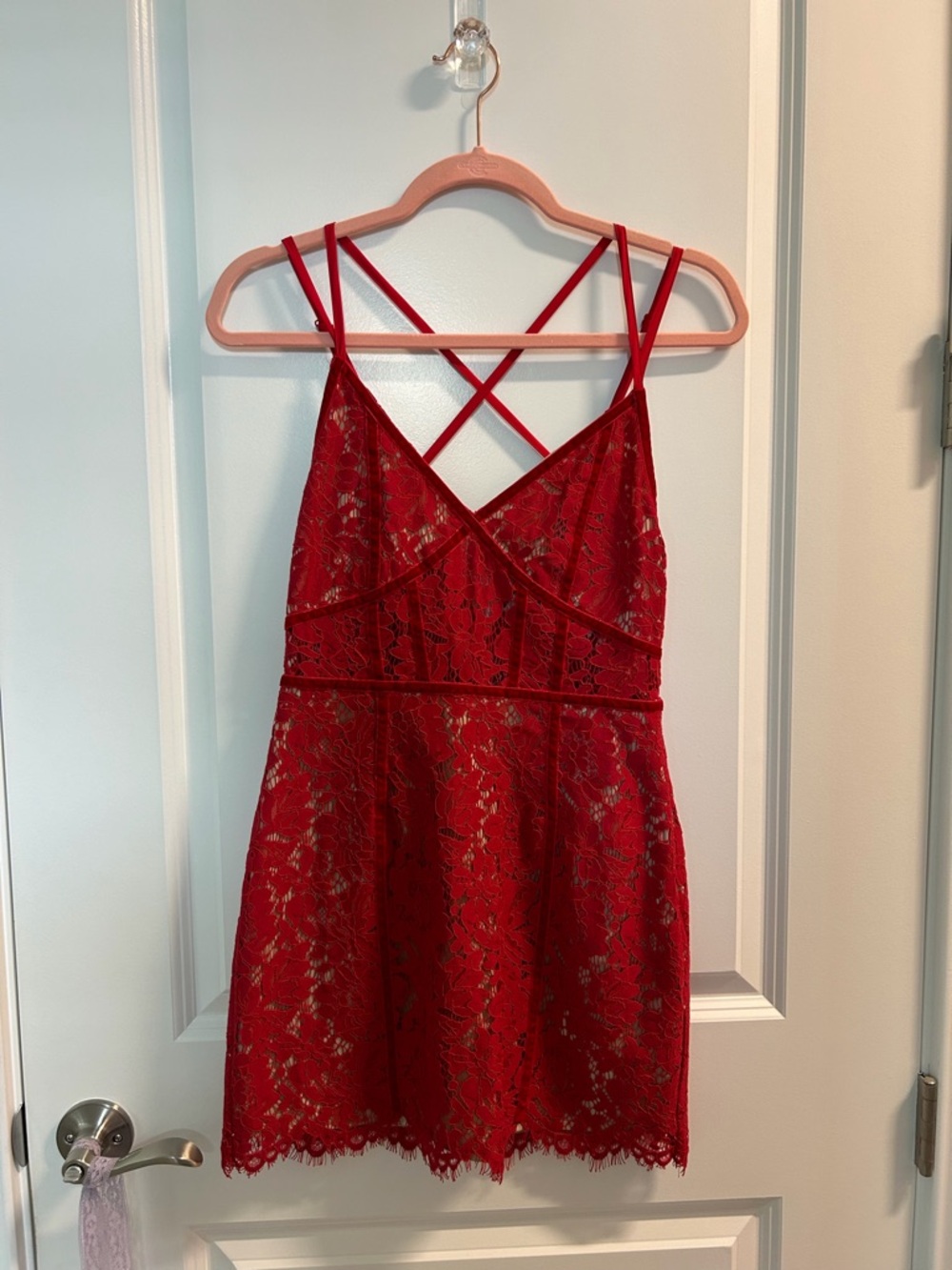 Tobi Red Lace Crisscross Mini Dress